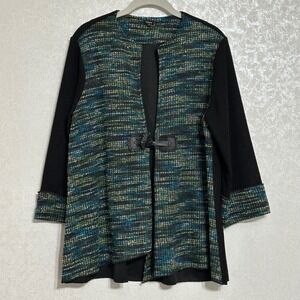 Shana Space‎ Dye Textured Knit Toggle Closure Cardigan Jacket Black Blue Boho S
